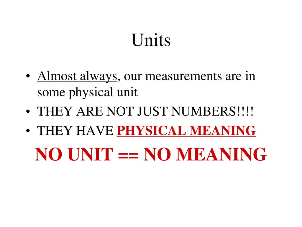 Units NO UNIT == NO MEANING