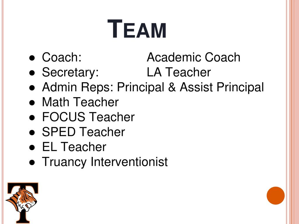 Team Coach: Academic Coach Secretary: LA Teacher