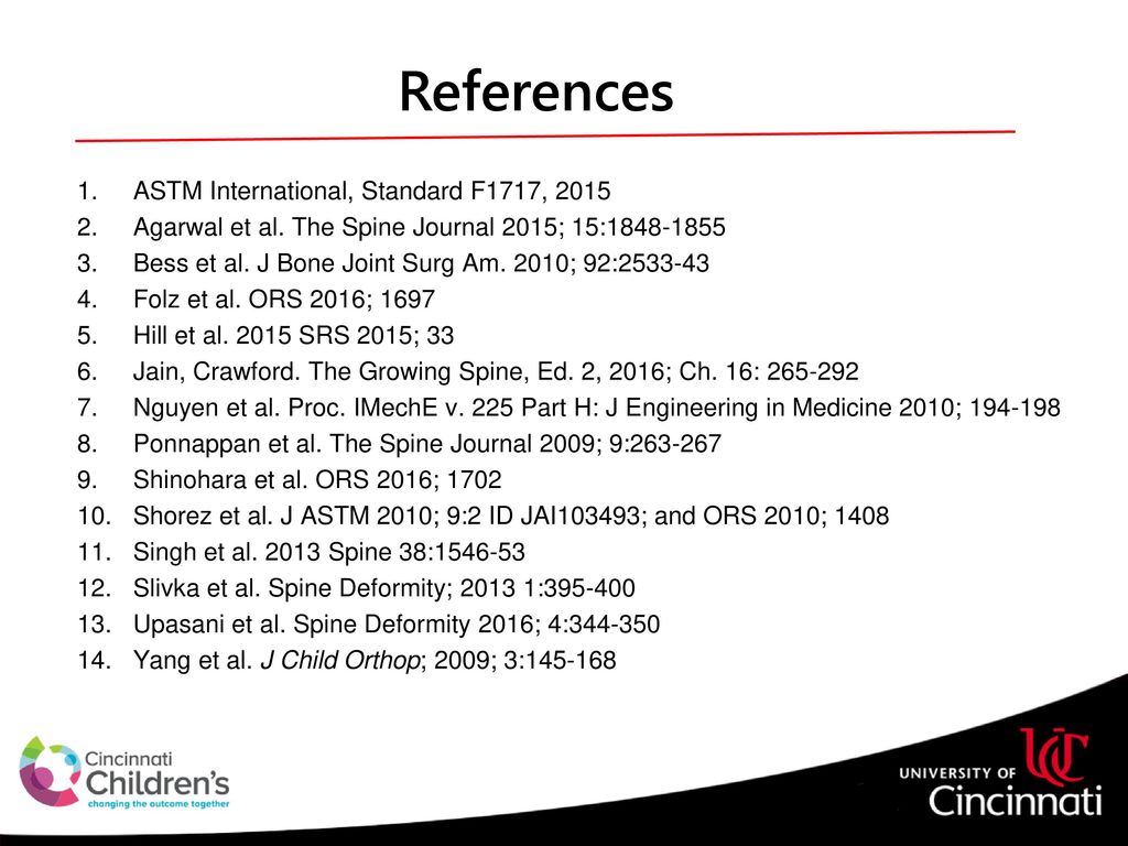 References ASTM International, Standard F1717, 2015