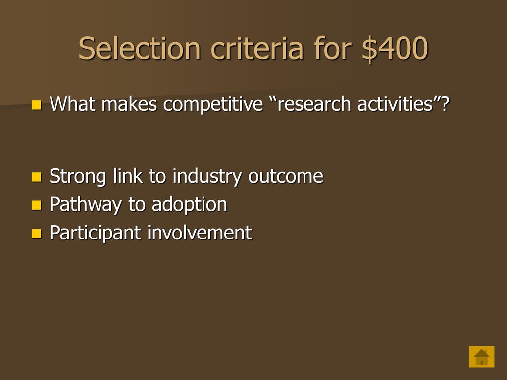 Selection criteria for $400