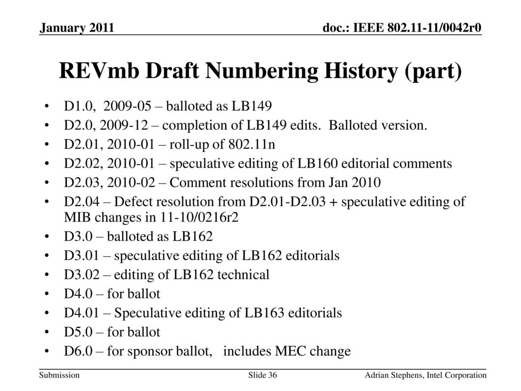 REVmb Draft Numbering History (part)