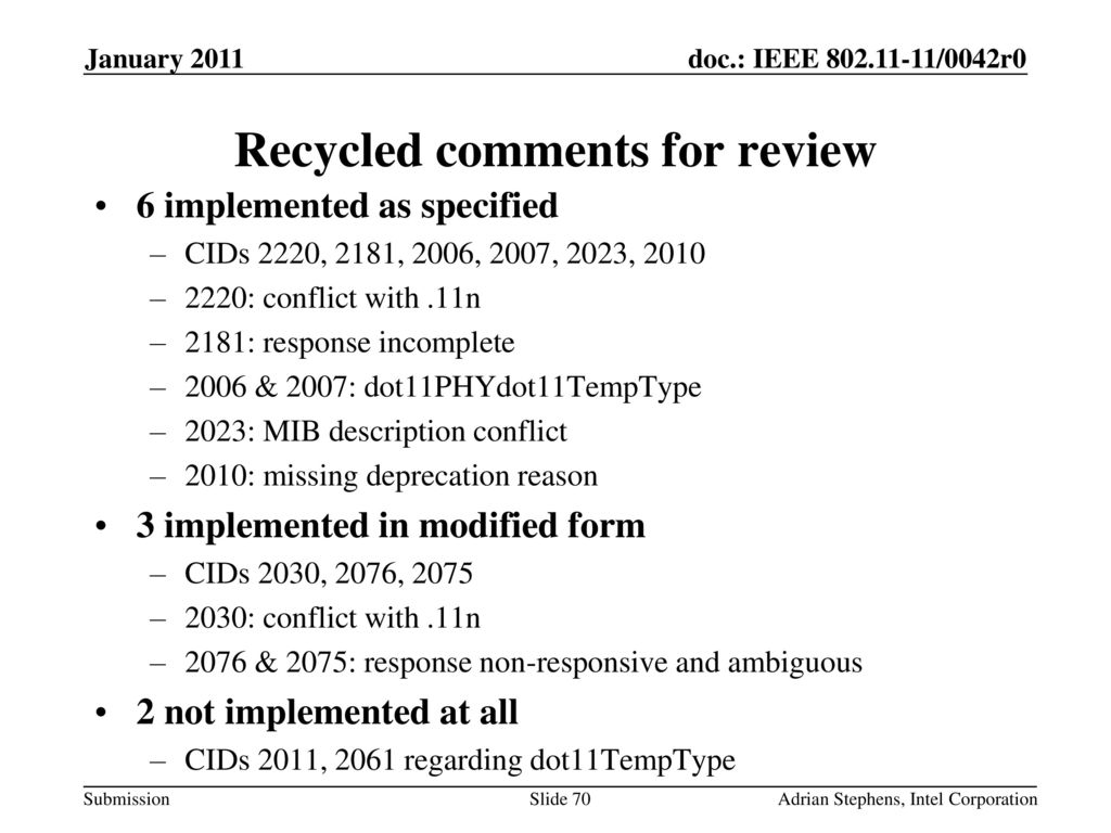 Recycled comments for review