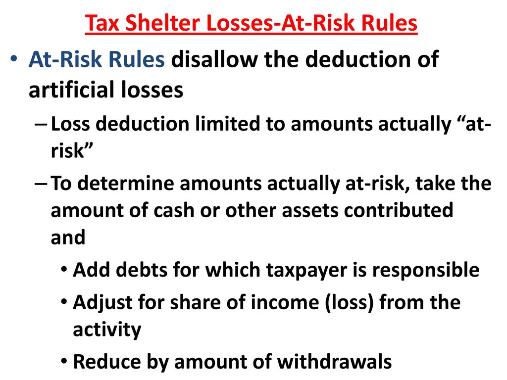 Tax Shelter Losses-At-Risk Rules