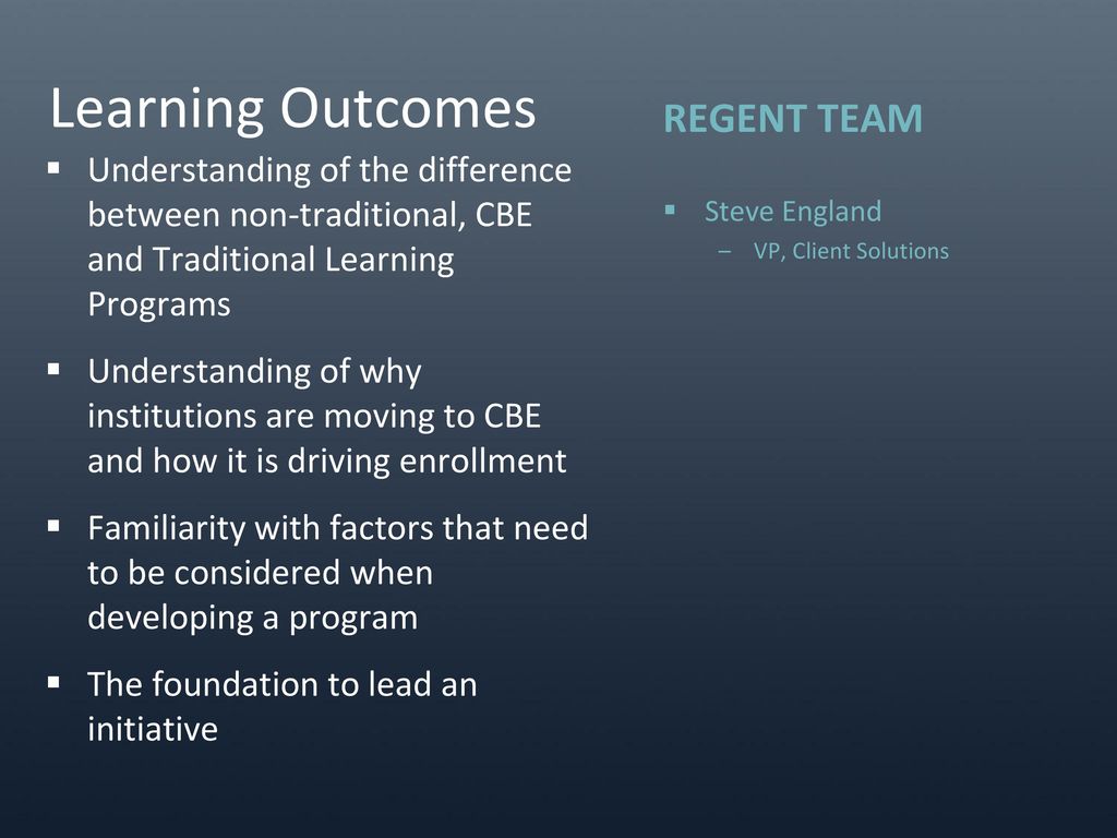 Learning Outcomes Regent Team