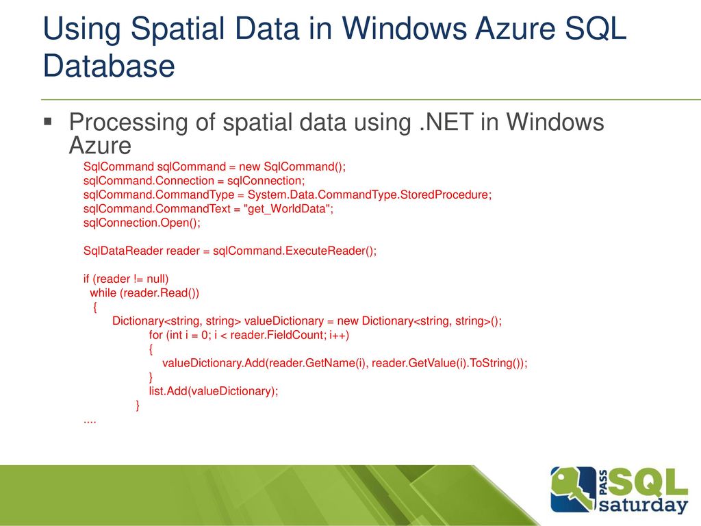 Spatial data and windows azure sql database ppt download