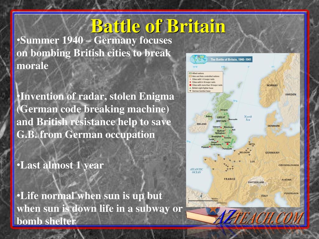 Battle of Britain Summer 1940 – Germany focuses on bombing British cities to break morale.