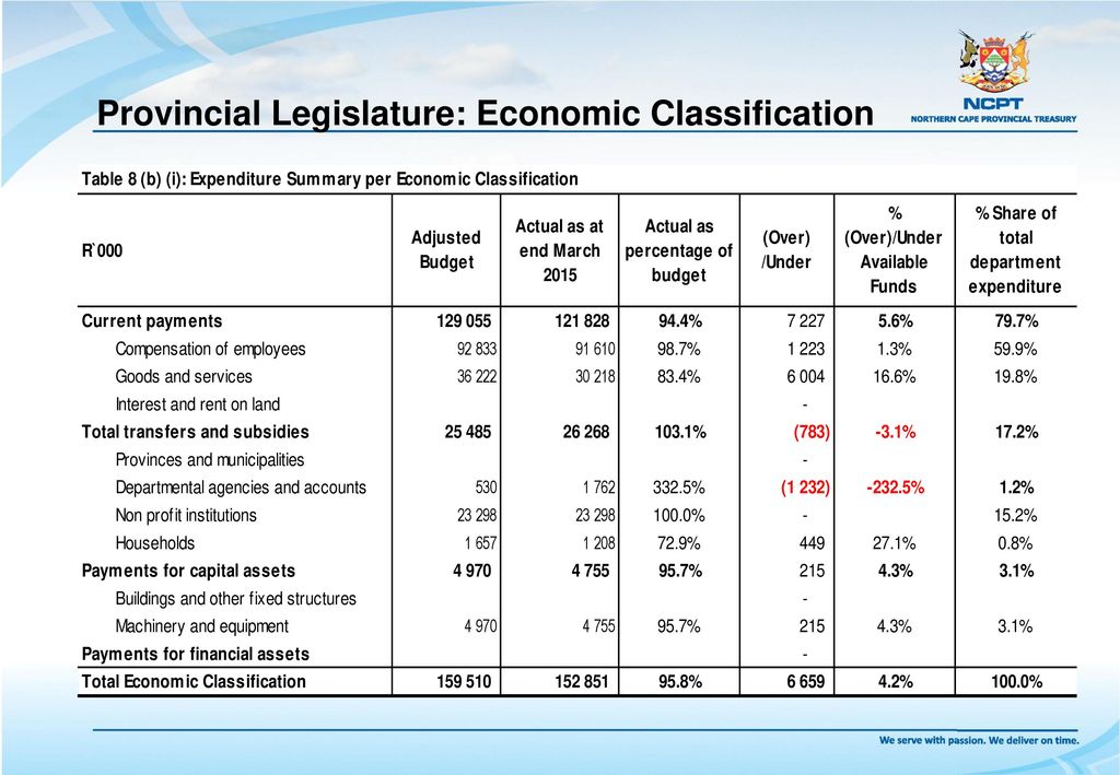 Provincial Legislature: Economic Classification