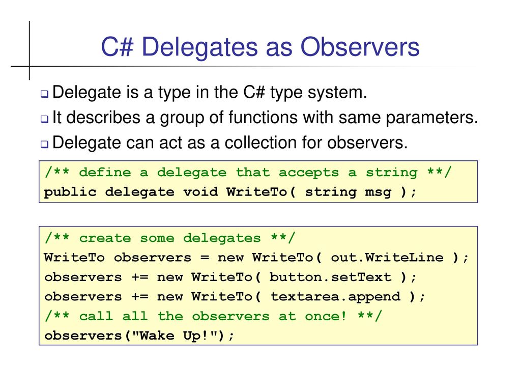 C# Delegates as Observers