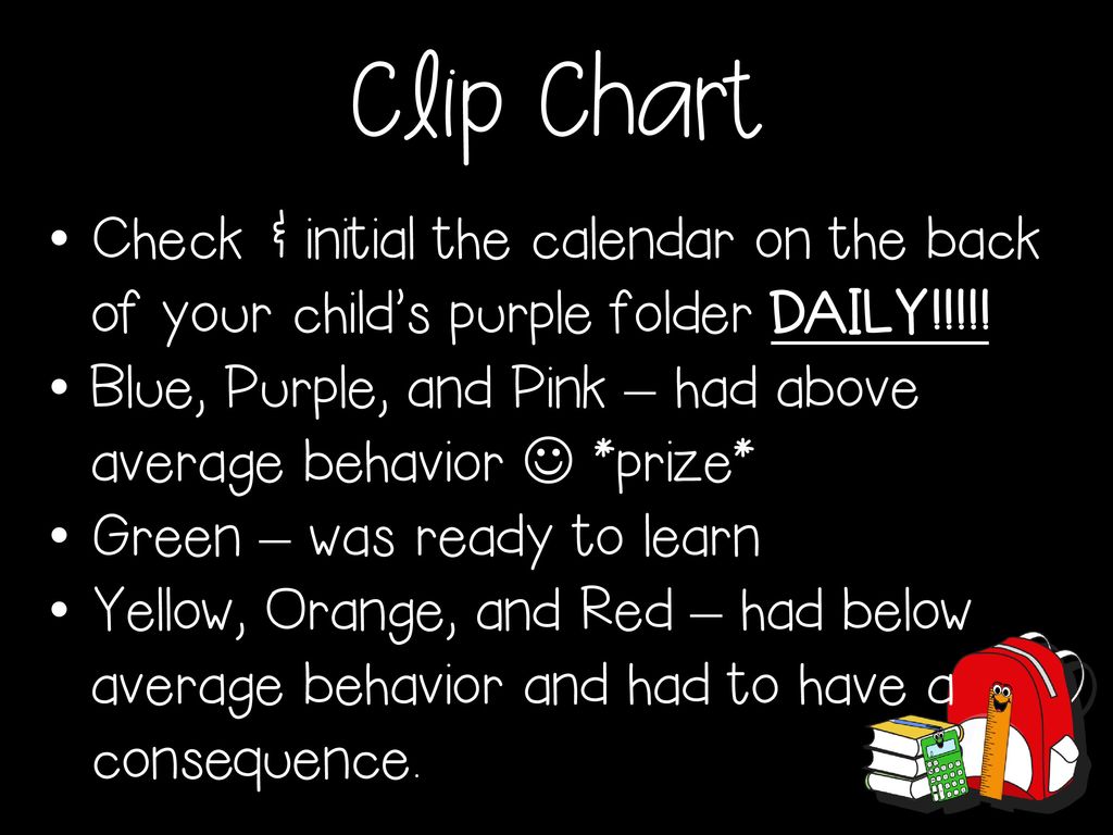 Clip Chart Check & initial the calendar on the back of your child’s purple folder DAILY!!!!!