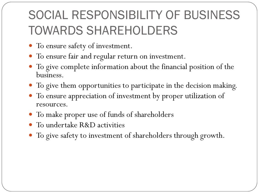 social responsibility towards shareholders