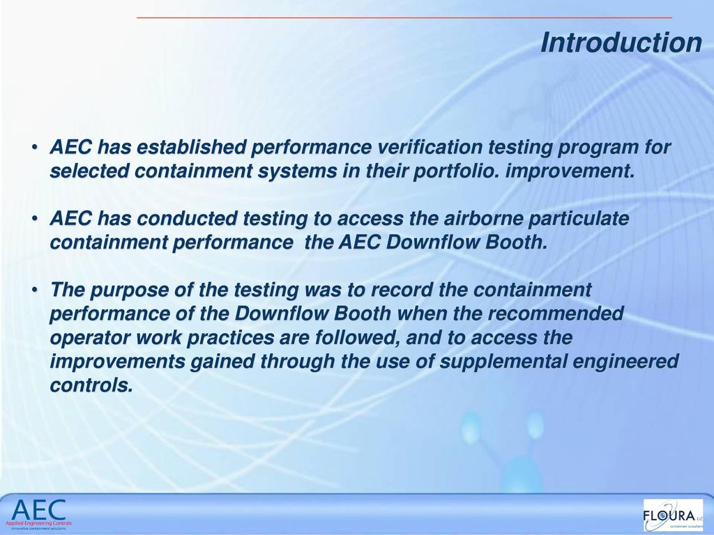 Performance Verification Of Aec Downflow Booth Via Ppt Download