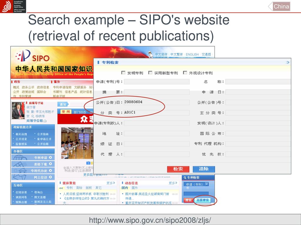 Search example – SIPO s website (retrieval of recent publications)