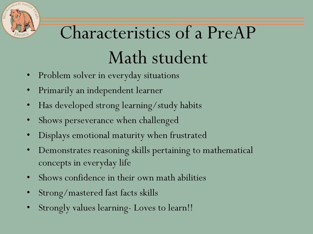 Characteristics of a PreAP Math student
