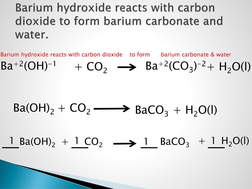 Оксид бария и вода реакция обмена. Гидроксид бария и углекислый ГАЗ. Барий Oh 2.