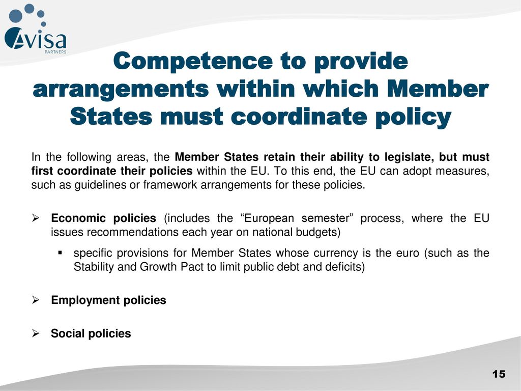Competence to provide arrangements within which Member States must coordinate policy