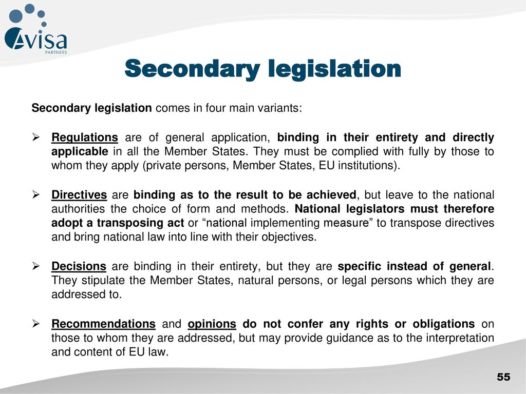 Secondary legislation