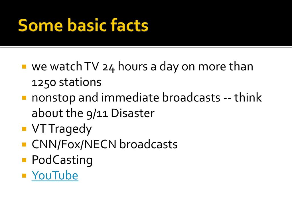 Some basic facts we watch TV 24 hours a day on more than 1250 stations