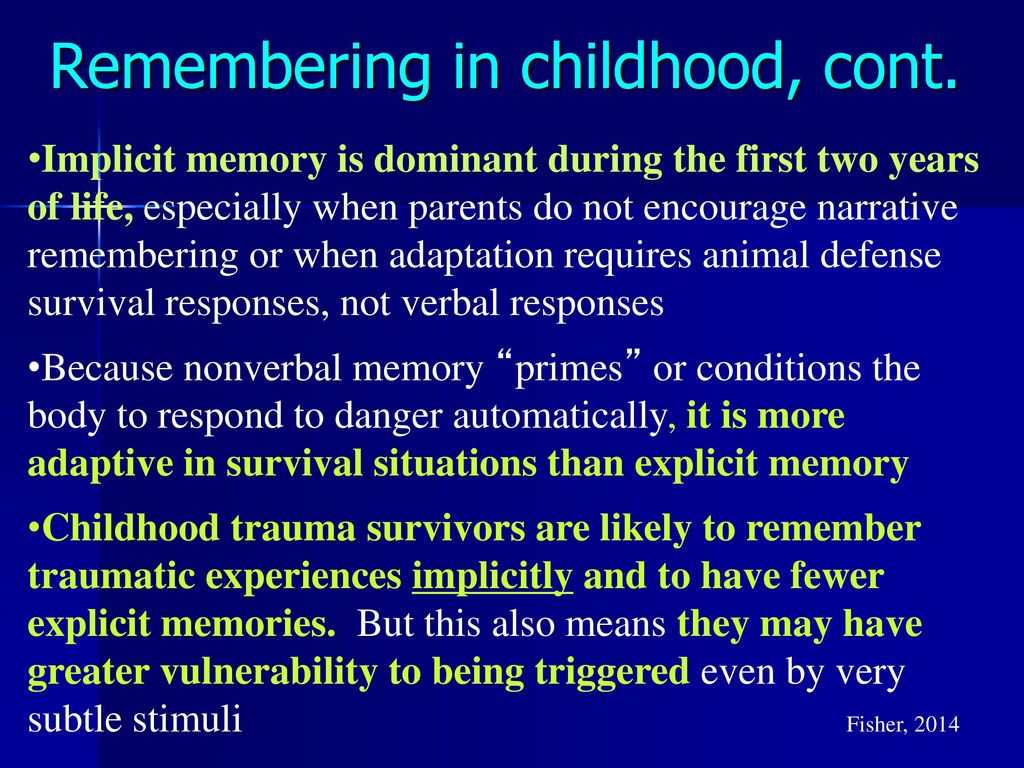 Remembering in childhood, cont.