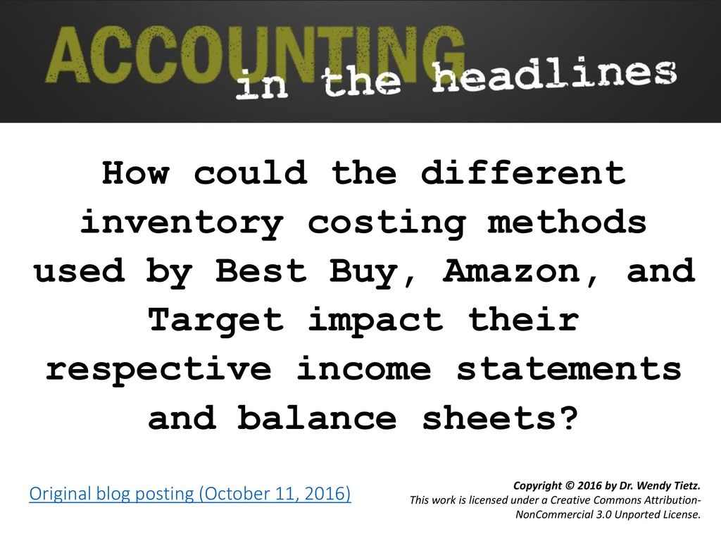 How could the different inventory costing methods used by Best Buy, Amazon, and Target impact their respective income statements and balance sheets
