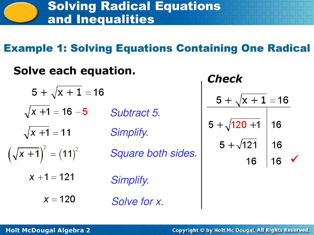 4a 3 Solving Radical Equations And Inequalities Ppt Download