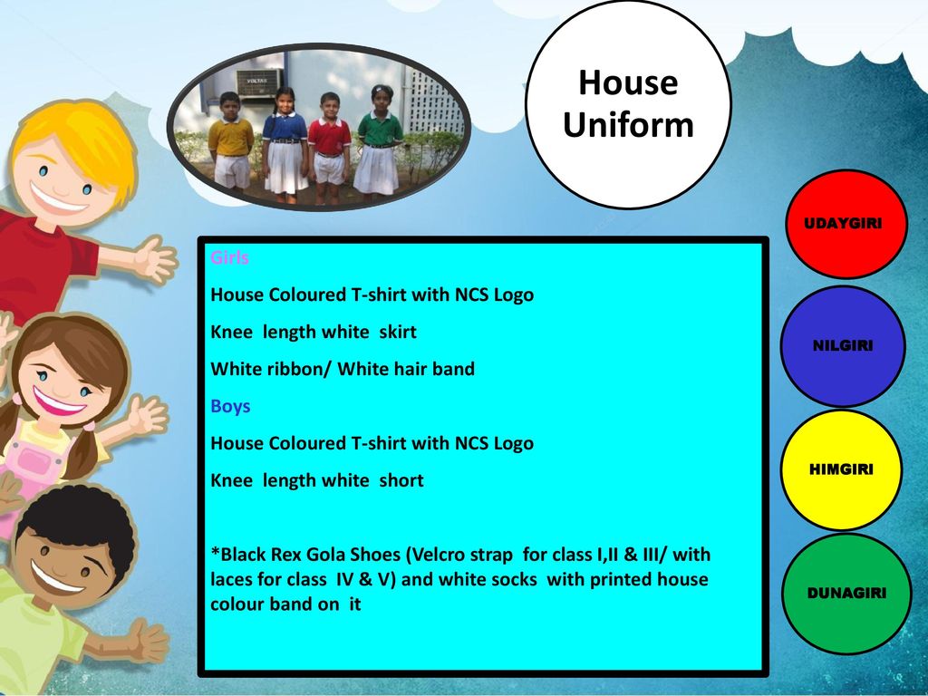 House Coloured T-shirt with NCS Logo Knee length white skirt