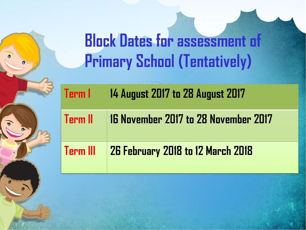 Block Dates for assessment of Primary School (Tentatively)