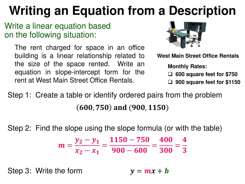 Writing Linear Equations from Situations, Graphs, & Tables - ppt