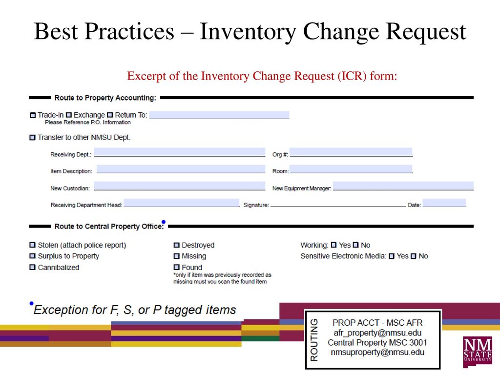 Best Practices – Inventory Change Request