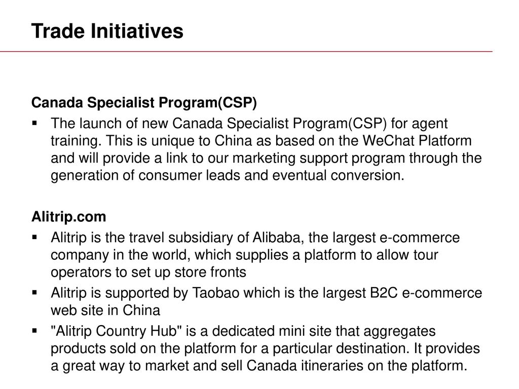 Trade Initiatives Canada Specialist Program(CSP)