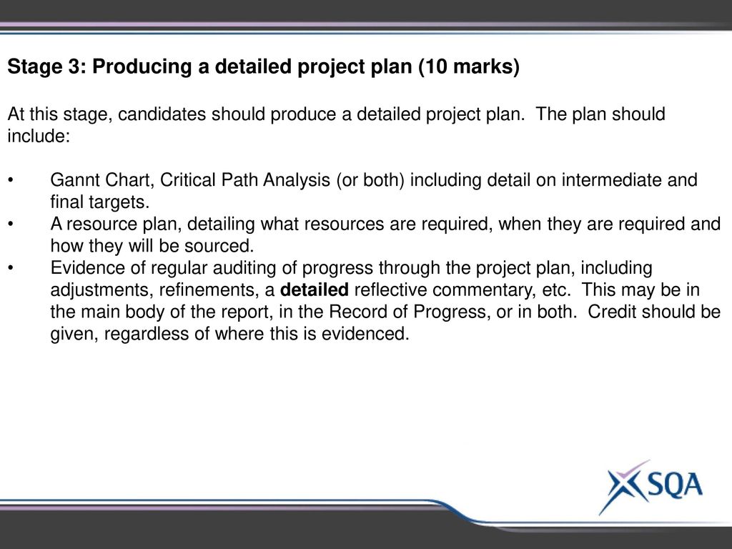 Stage 3: Producing a detailed project plan (10 marks)