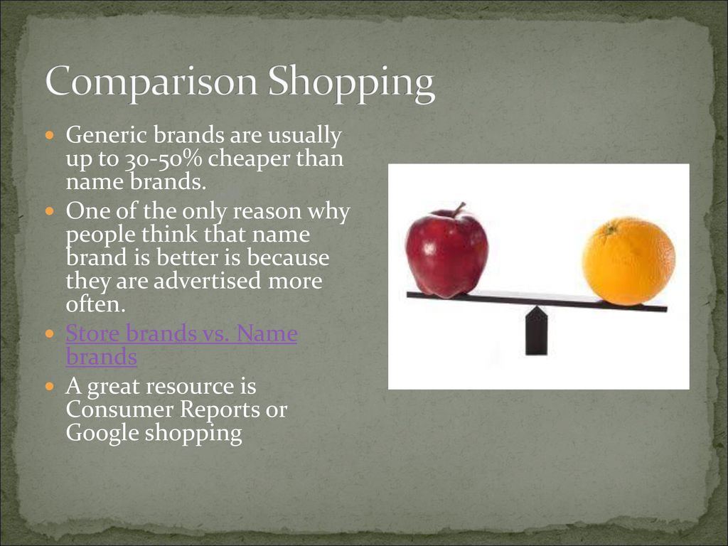 Comparison Shopping Generic brands are usually up to 30-50% cheaper than name brands.