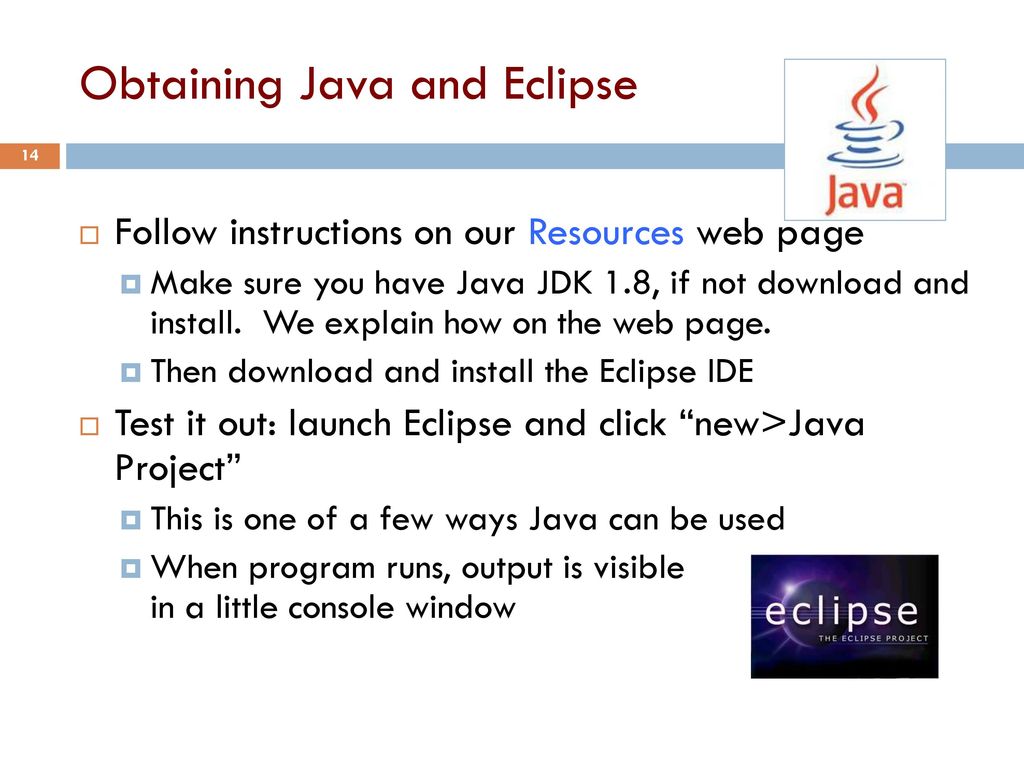 Obtaining Java and Eclipse