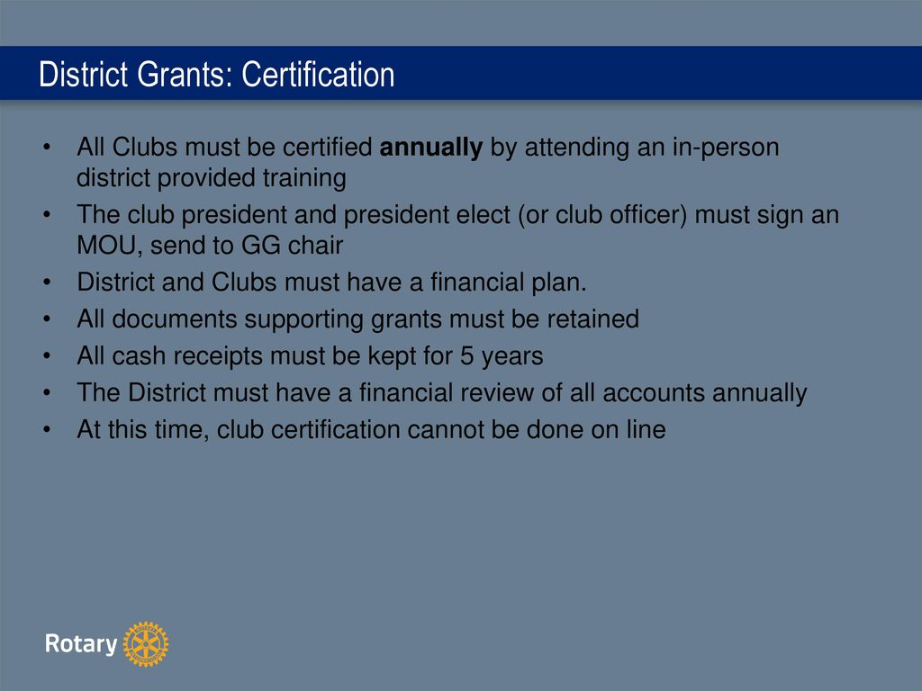 District Grants: Certification