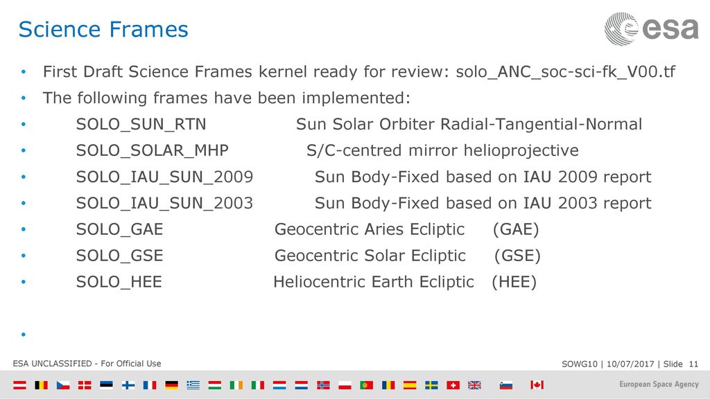 Science Frames First Draft Science Frames kernel ready for review: solo_ANC_soc-sci-fk_V00.tf. The following frames have been implemented: