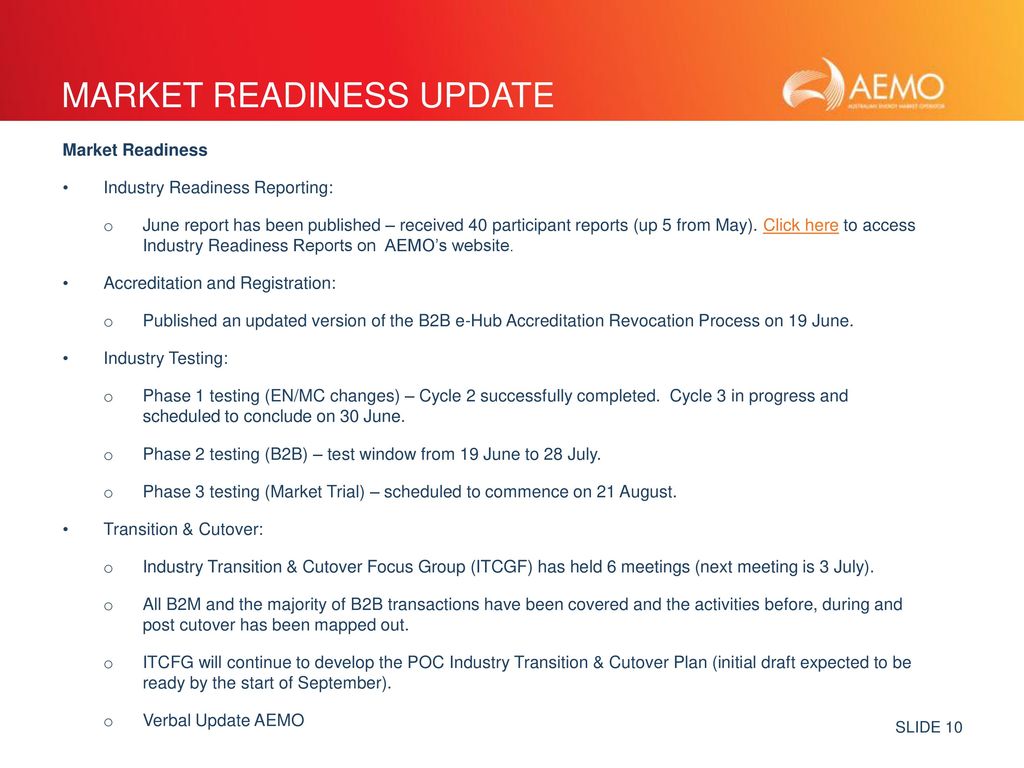 Market readiness update