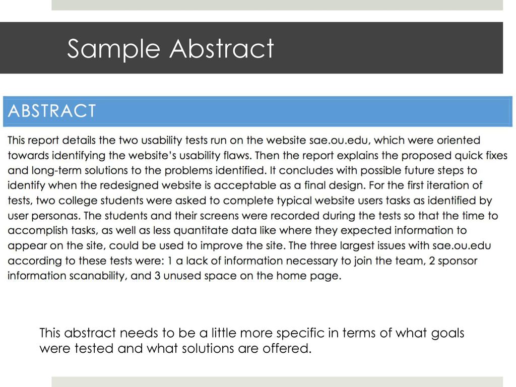 Sample Abstract This abstract needs to be a little more specific in terms of what goals.