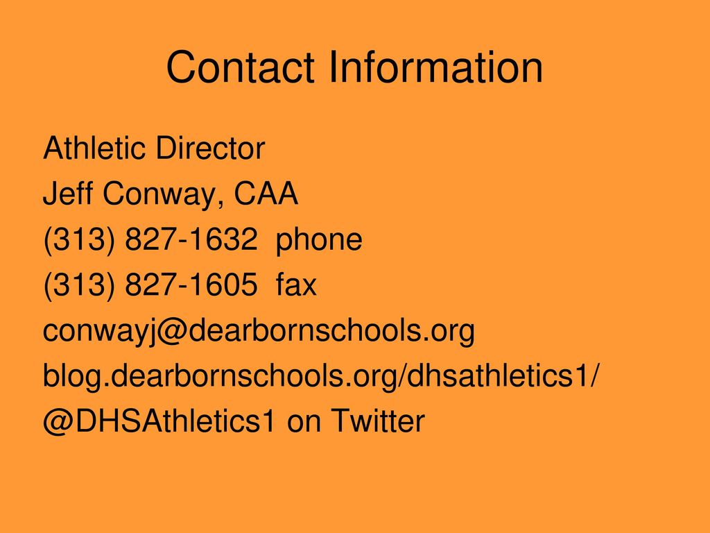 Contact Information Athletic Director. Jeff Conway, CAA. (313) phone. (313) fax.