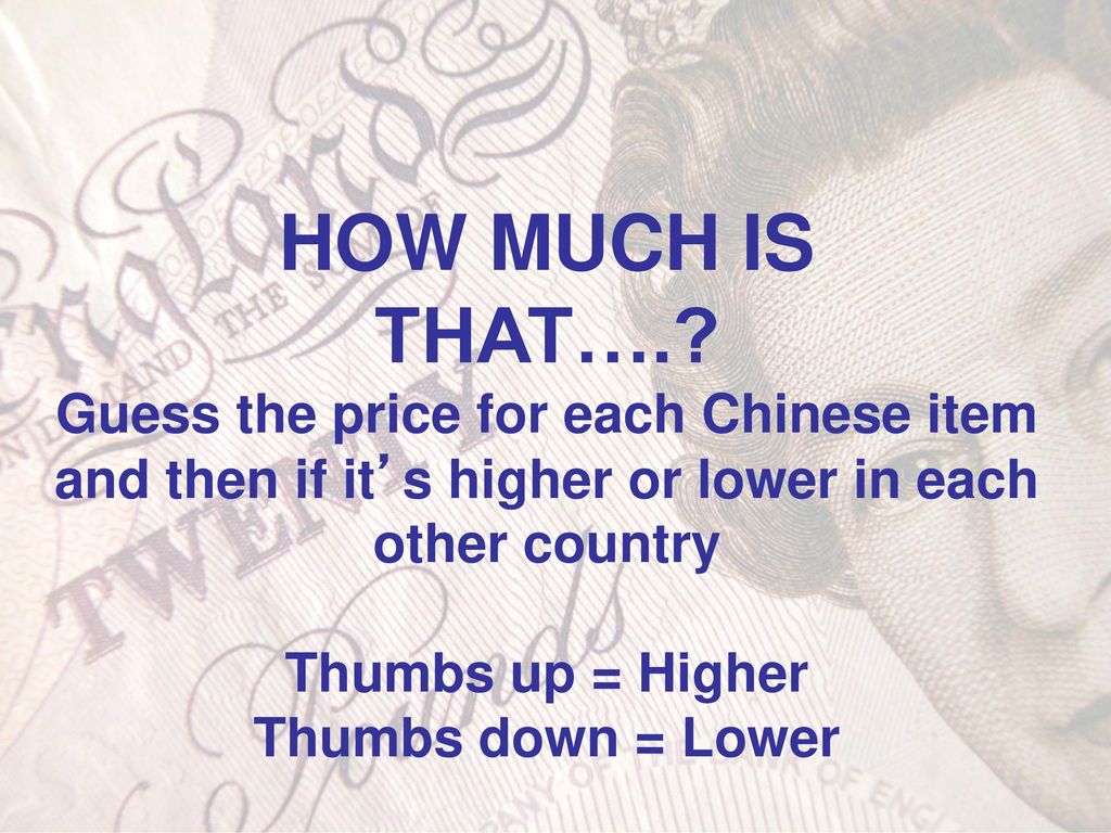 HOW MUCH IS THAT…. Guess the price for each Chinese item and then if it’s higher or lower in each other country.