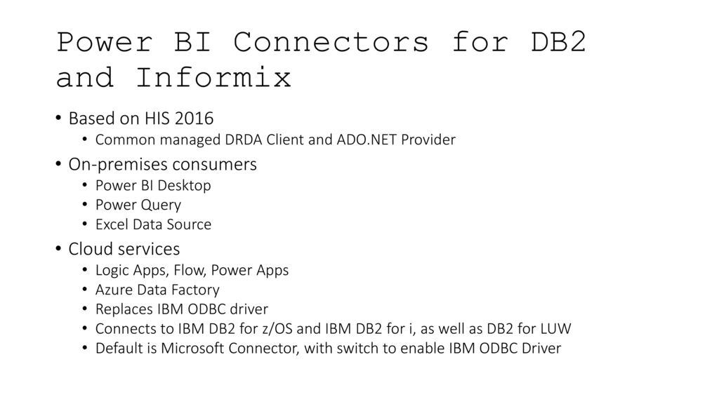 Power BI Connectors for DB2 and Informix