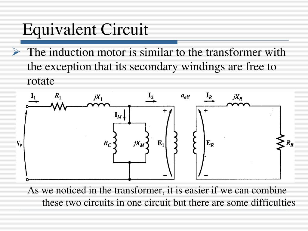 Equivalent Circuit The induction motor is similar to the transformer with t...