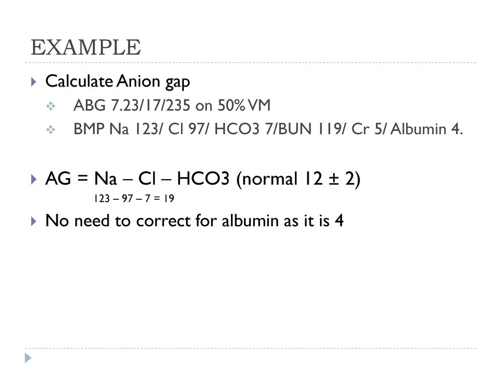 Calculator anion gap Anion Gap: