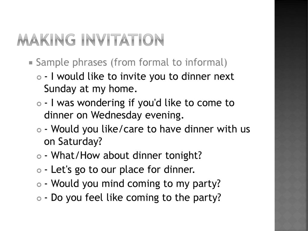 i would like to invite you for dinner