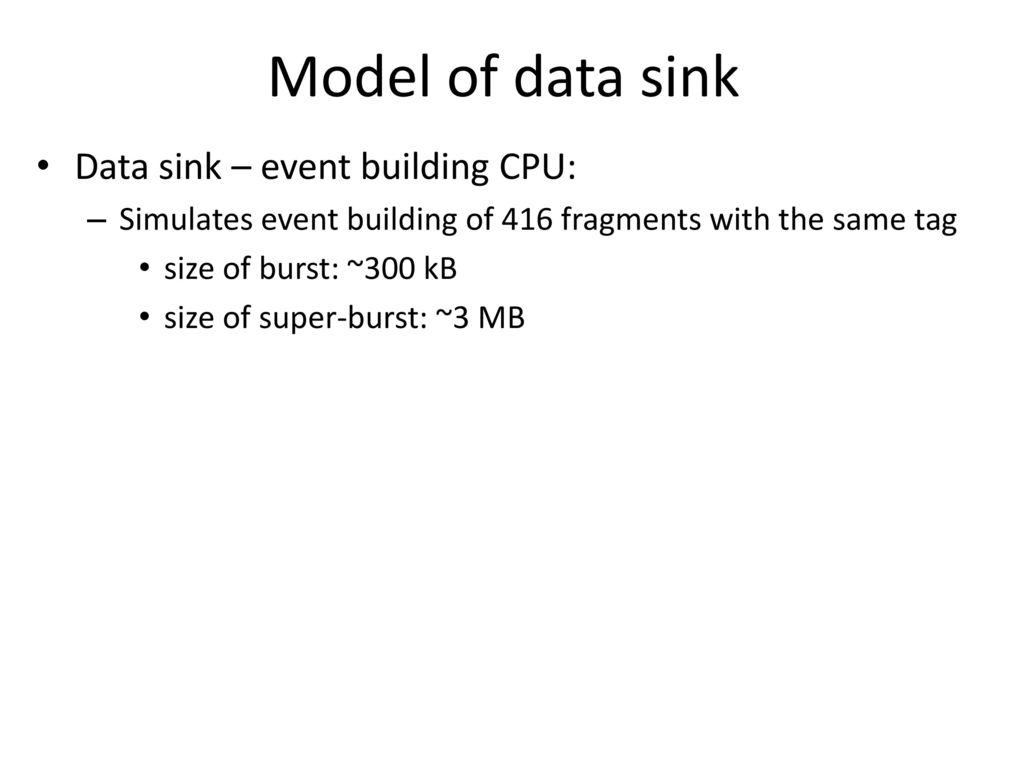 Model of data sink Data sink – event building CPU:
