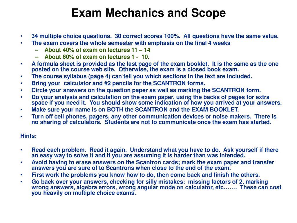 Exam Mechanics and Scope