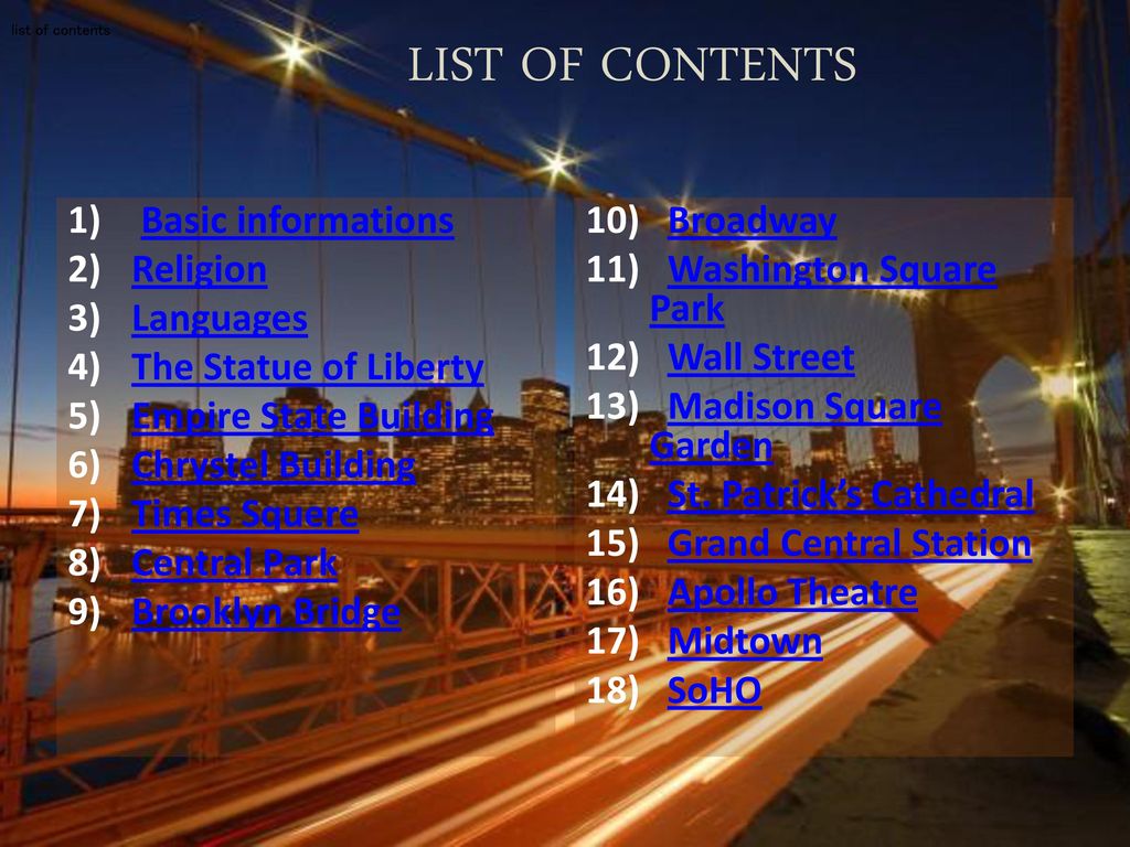 LIST OF CONTENTS Basic informations Religion Languages