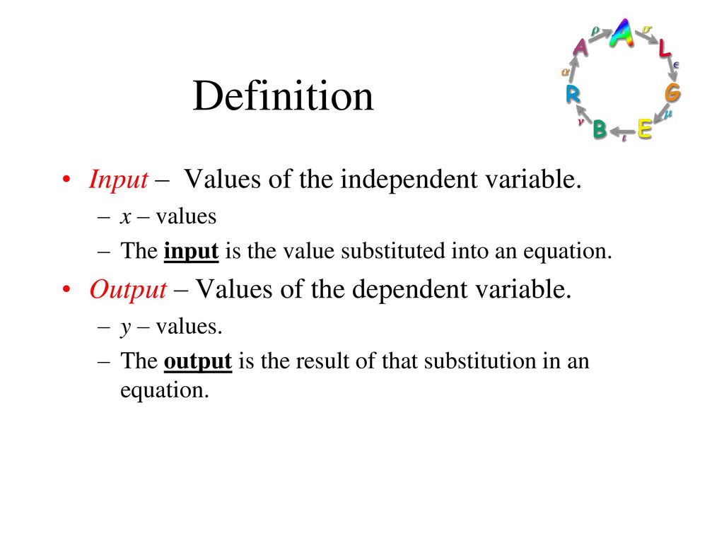 Definition Input – Values of the independent variable.