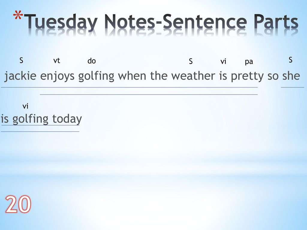 20 Tuesday Notes-Sentence Parts