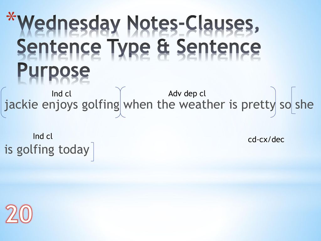 20 Wednesday Notes-Clauses, Sentence Type & Sentence Purpose