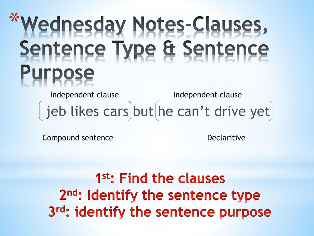 2nd: Identify the sentence type 3rd: identify the sentence purpose