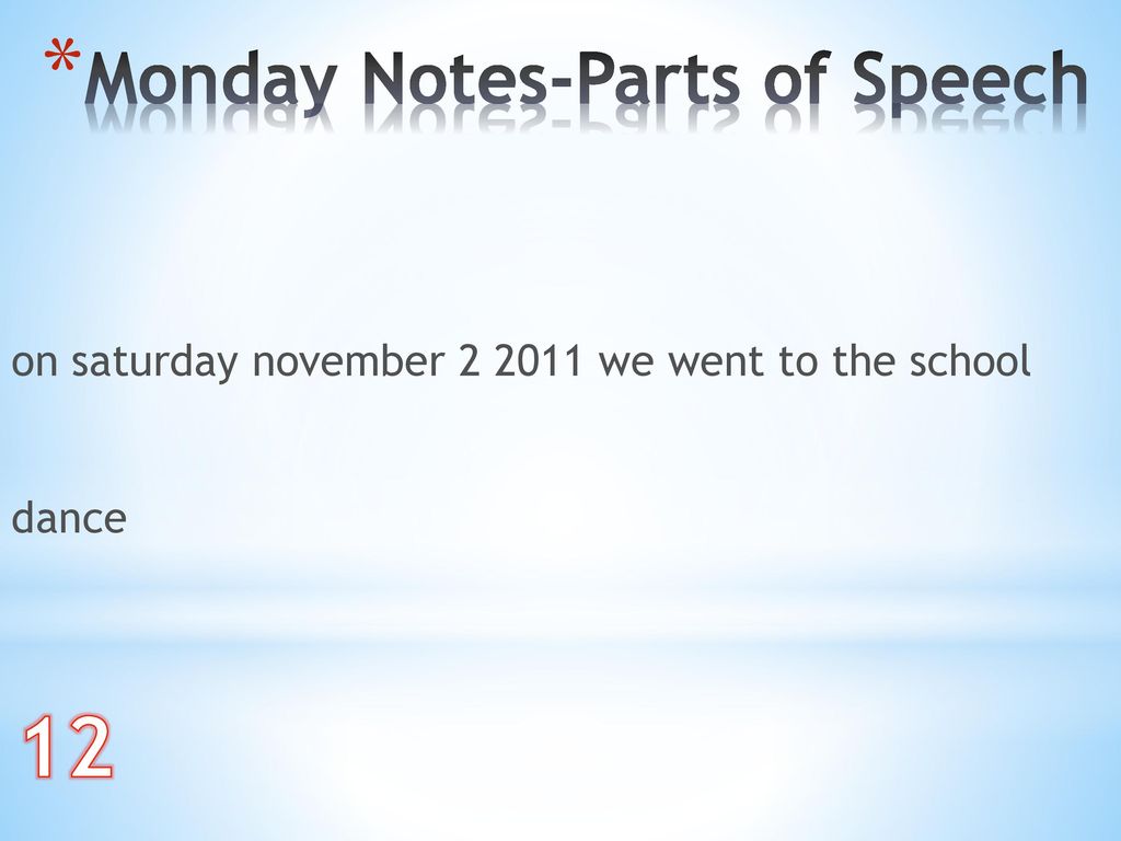 12 Monday Notes-Parts of Speech